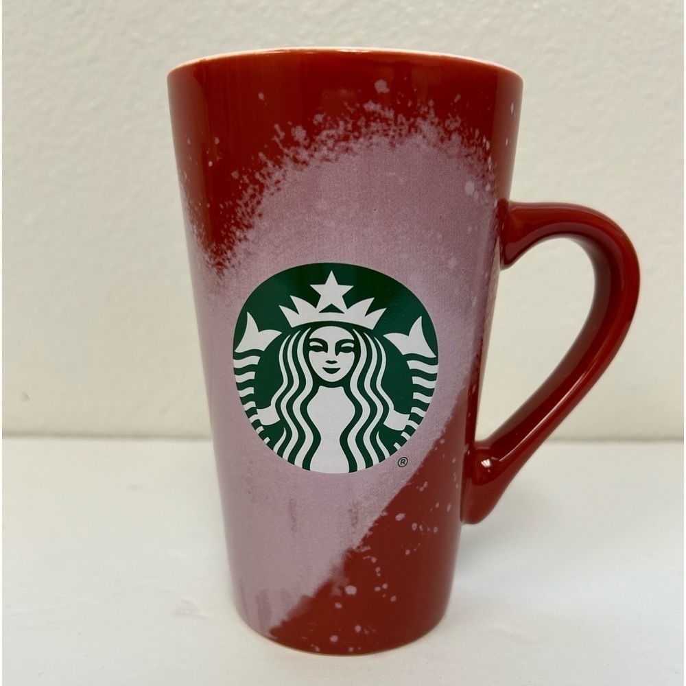 STARBUCKS Coffee Cup Mug 2021 Pink Airbrush Heart Red Tall 16oz.